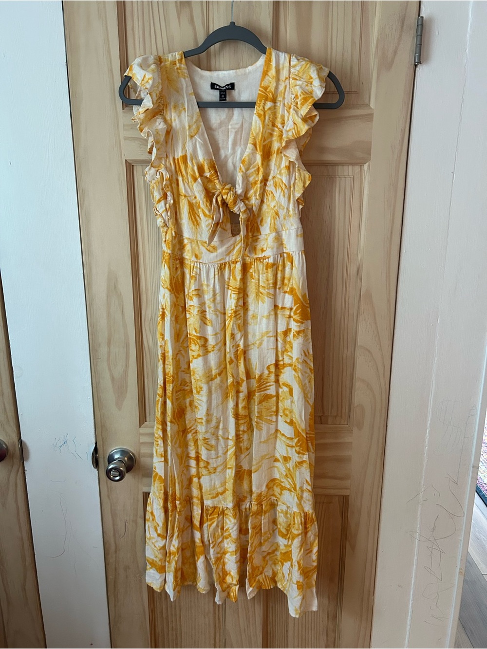 Express Yellow Floral Tie-Front Maxi Dress